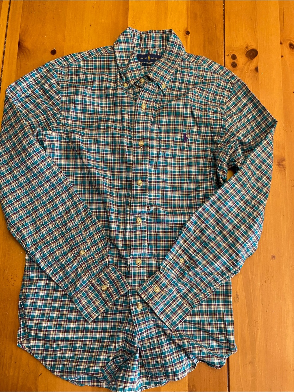 Ralph Lauren Men’s Teal and Navy Plaid Button-Down Shirt